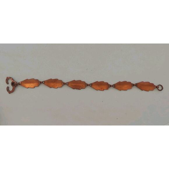 Copper Leaf Link Style Bracelet Clamp Style Clasp Approx. 7" Mid Century Vtg - Picture 4 of 6